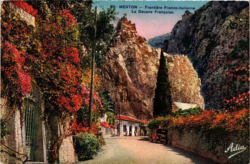 Carte postale ancienne Menton Frontiere Franco-Italienne à Menton