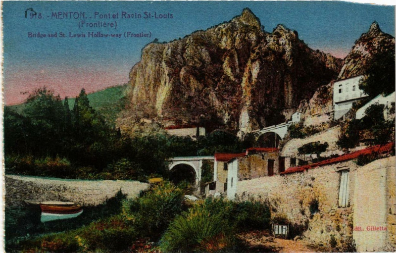Carte postale ancienne Menton Pont et Ravin St-Louis à Menton