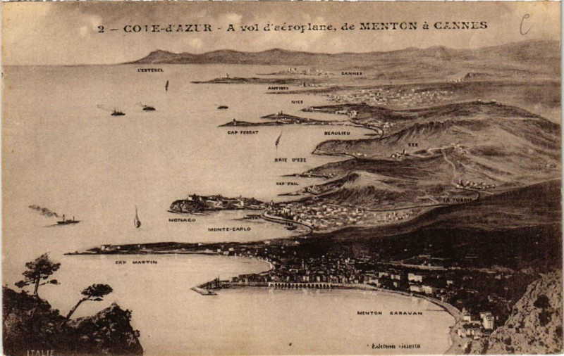 Carte postale ancienne Menton A vol d'aeroplane à Menton