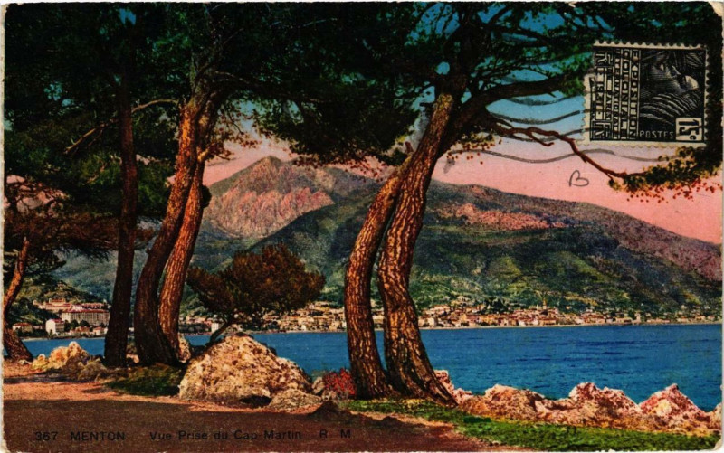 Carte postale ancienne Menton Vue Prise du Cap-Martin à Menton