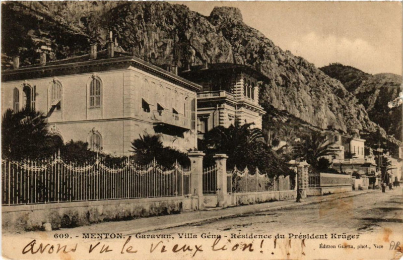 Carte postale ancienne Menton Garavan, Villa Gena - Residence du President Kruger à Menton