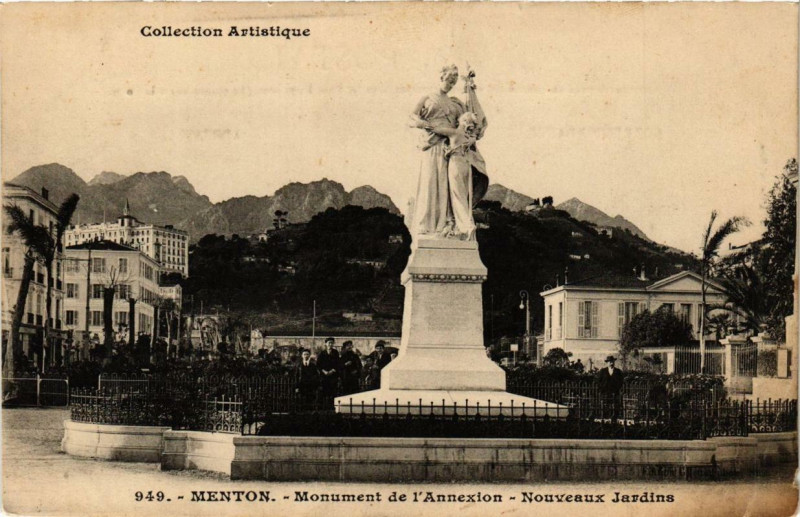 Carte postale ancienne Menton Monument de l'Annexion à Menton