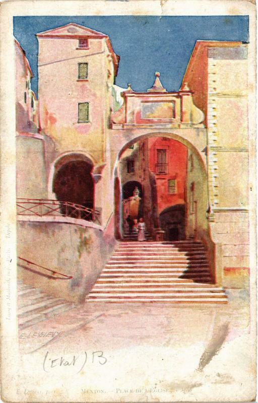 Carte postale ancienne Menton Place de Eglise à Menton