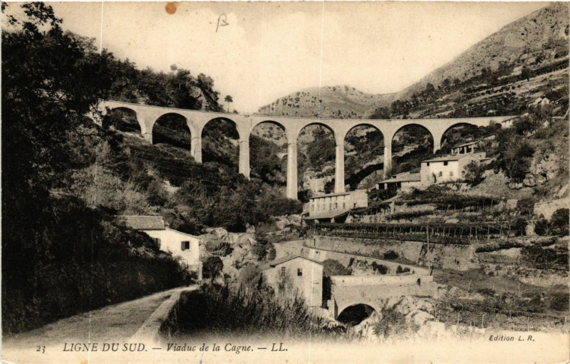 Carte postale ancienne Viaduc de la Cagne - Ligne du Sud