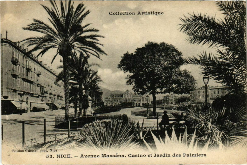Carte postale ancienne Nice- Avenue Massena, Casino et Jardin des Palmiers France à Nice