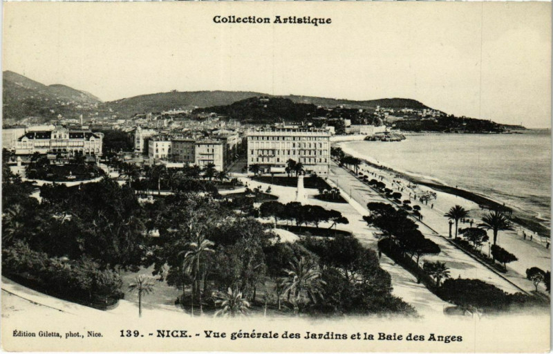 Carte postale ancienne Nice- vue generale des Jardins et Baie des Anges France à Nice