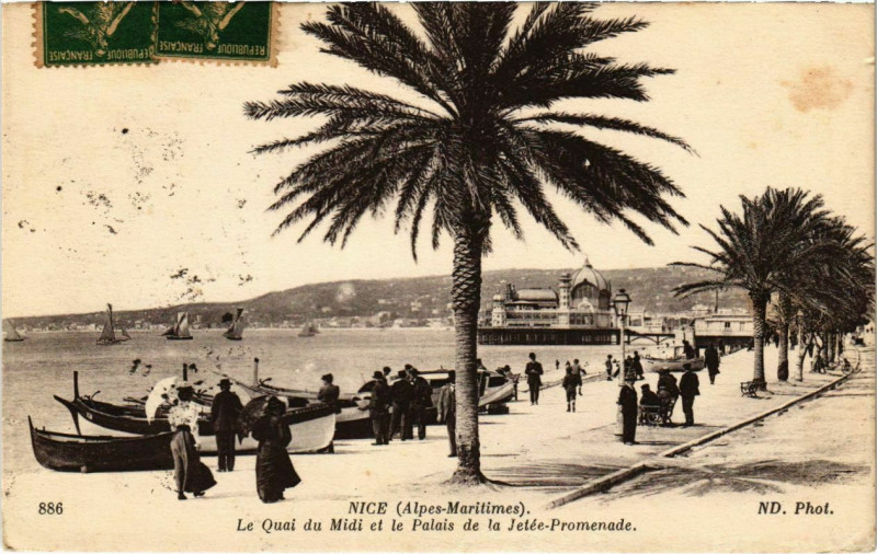 Carte postale ancienne Nice- Le Quai du Midi et le Palais de la Jetee Promenade France à Nice