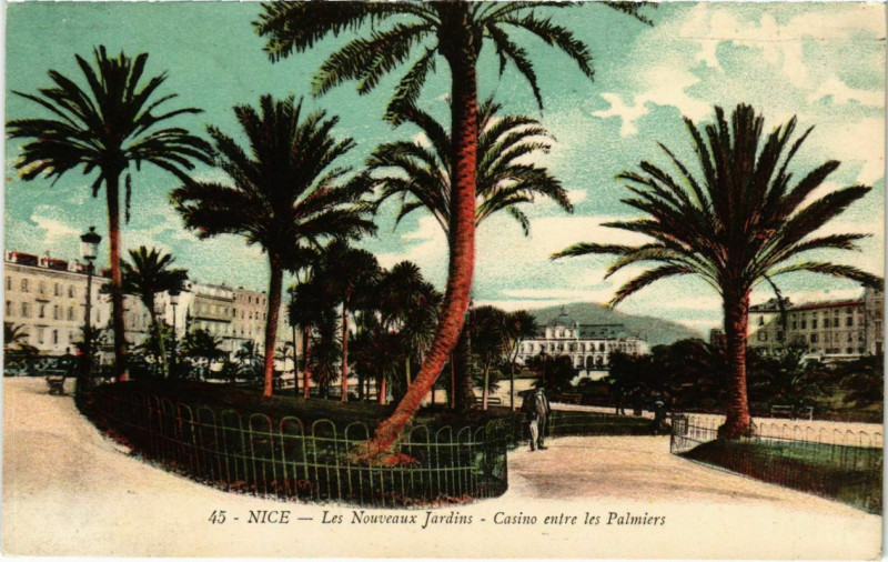 Carte postale ancienne Nice- Les Nouveaux Jardins , Casino entre les Palmiers France à Nice