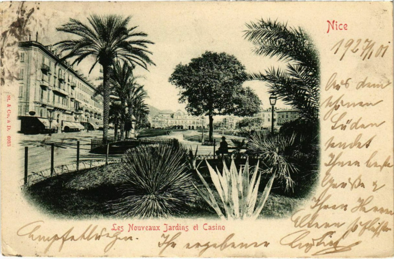 Carte postale ancienne Nice- Les Nouveaux Jardins et Casino France à Nice