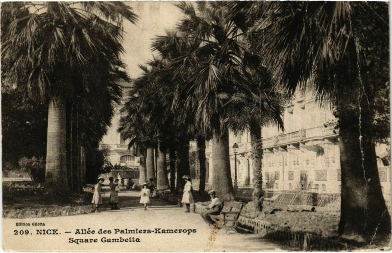 Carte postale ancienne Nice- Alle des Palmiers Kamerops, Square Gambetta France à Nice