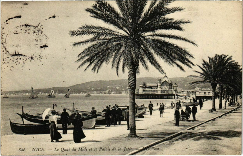 Carte postale ancienne Nice- Le Quai du Midi et Palais de la Jetee France à Nice