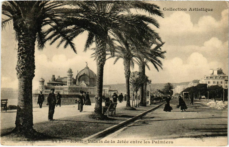 Carte postale ancienne Nice- Palais de la Jetee entre les Palmiers France à Nice