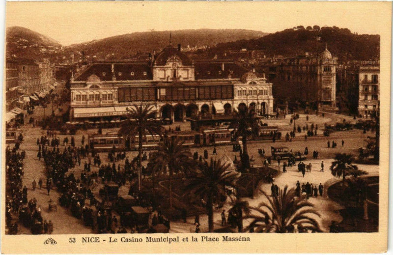 Carte postale ancienne Nice- Le Casino Municipal et la Place Massena France à Nice