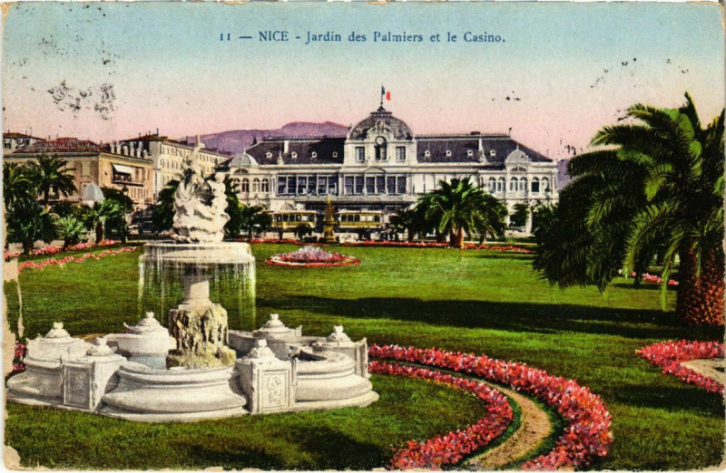Carte postale ancienne Nice- Jardin des Palmiers et le Casino France à Nice