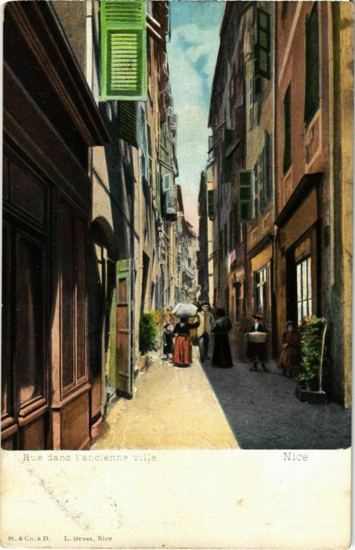 Carte postale ancienne Nice- Rue dans l'ancienne ville France à Nice
