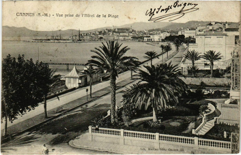 Carte postale ancienne Cannes Vue de l'Hotel de la Plage à Cannes