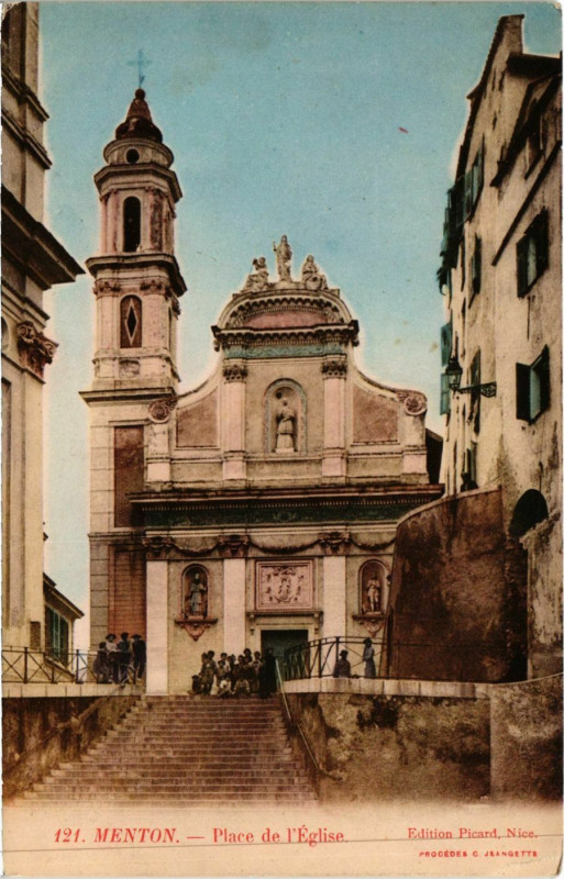 Carte postale ancienne Menton Place de l'Eglise à Menton