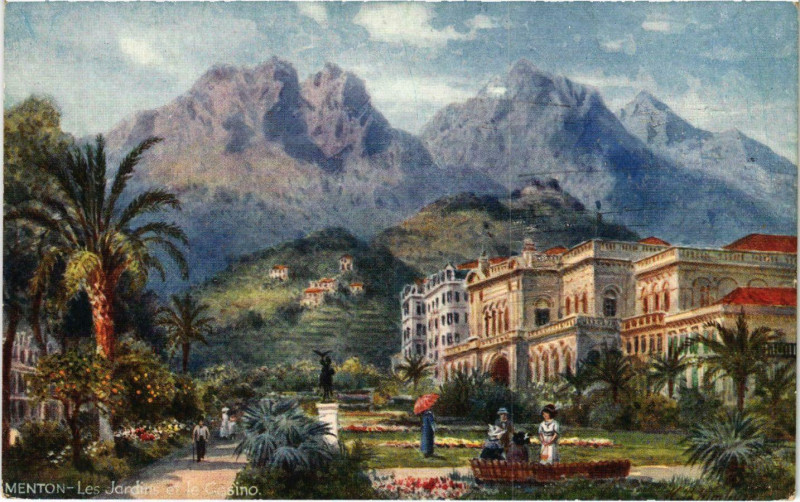 Carte postale ancienne Menton Les Jardins et le Casino à Menton