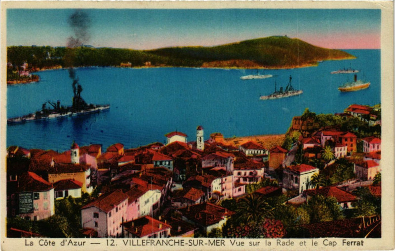 Carte postale ancienne Villefrance- Vue sur la Rade et le Cap Ferrat France