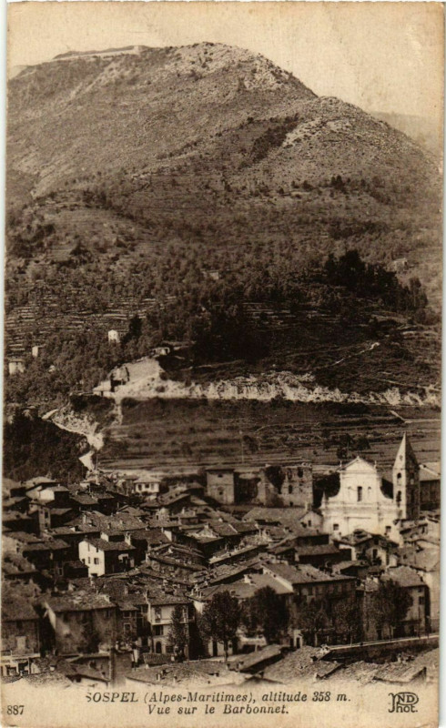 Carte postale ancienne Sospel- vue sur le Barbonnet France à Sospel