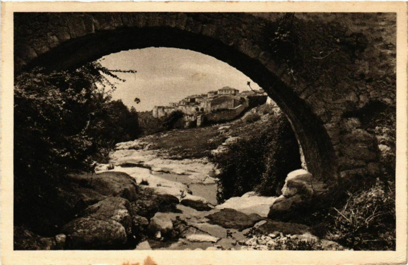 Carte postale ancienne Tourettes sur Loup- vue sous le vieux pont France