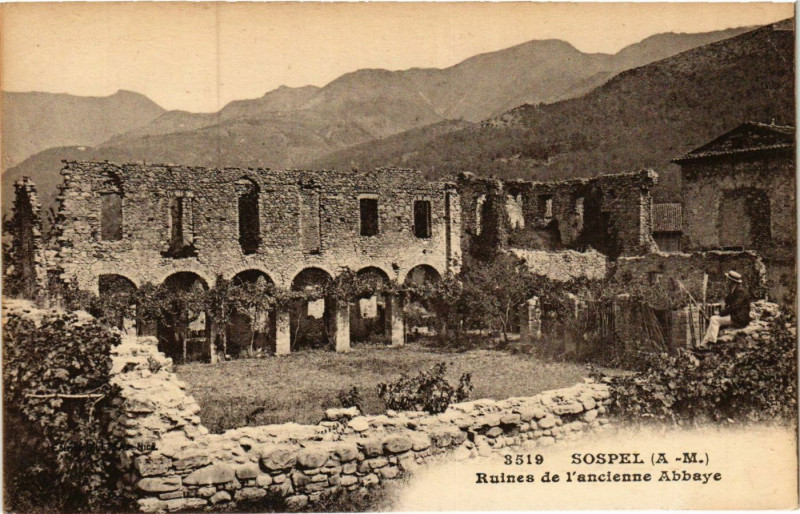 Carte postale ancienne Sospel- Ruines de l'ancienne Abbaye France à Sospel