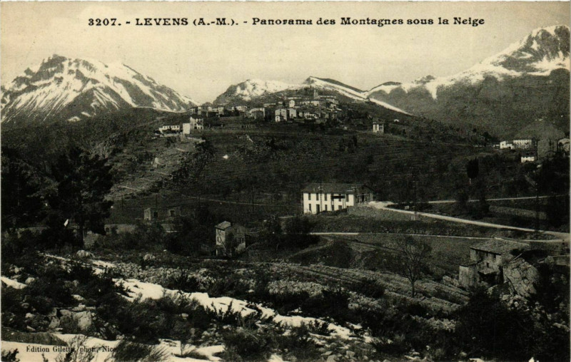 Carte postale ancienne Levens- Panorama des Montagnes sous la Neige France à Levens