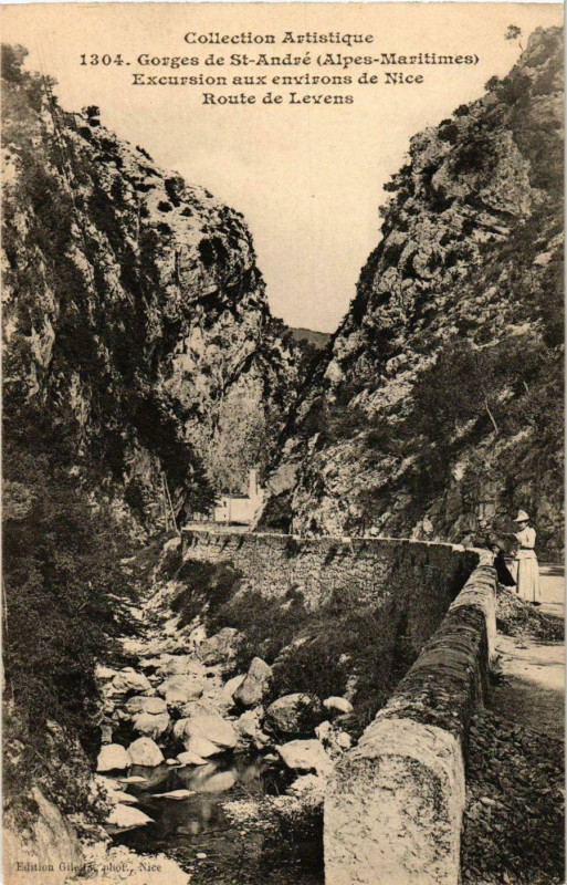 Carte postale ancienne Gorges de St Andre- Route de Levens France à Levens
