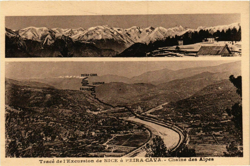 Carte postale ancienne Trace de l'Excursion de Nice a Peira Cava France à Nice