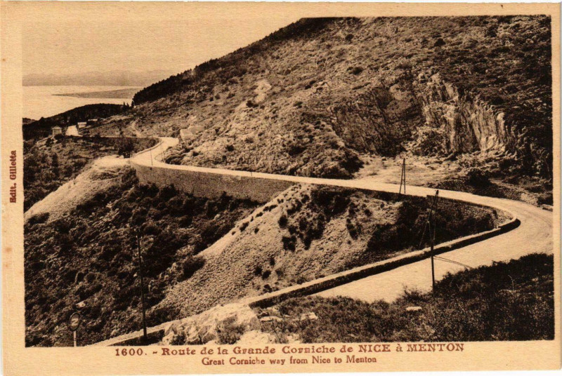 Carte postale ancienne Route de la Grande Corniche de Nice a Menton France à Nice
