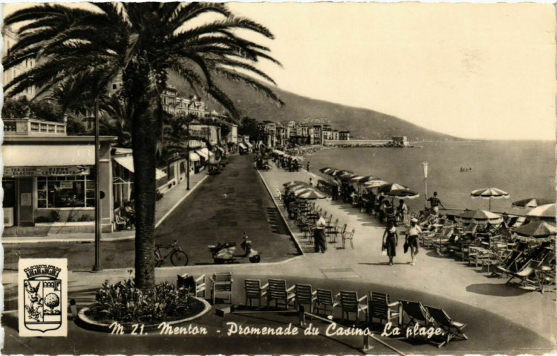 Carte postale ancienne Menton- Promenade du Casino, La Plage France à Menton