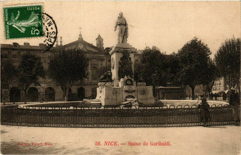 Carte postale ancienne Nice- Statue de Garibaldi France à Nice