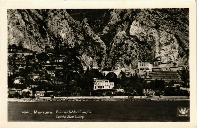 Carte postale ancienne Menton- Grimaldi Ventimiglia,Ponte San Luigi France à Menton
