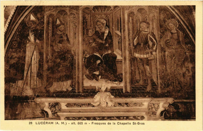 Carte postale ancienne Luceram- Fresques de la Chapelle St Gras France à Lucéram