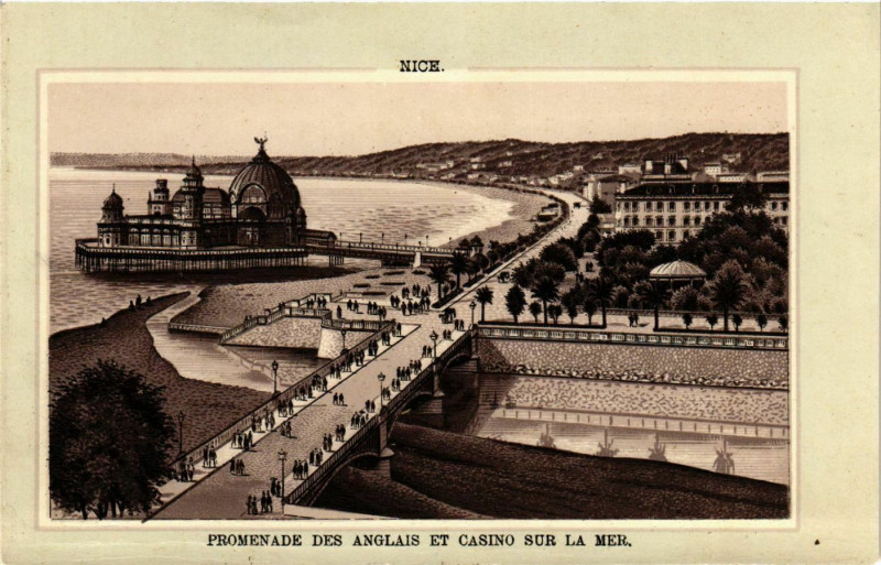 Carte postale ancienne Nice- Promenae des Anglais et Casino sur la Mer France à Nice