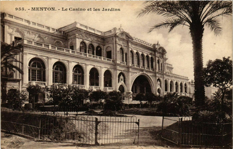 Carte postale ancienne Menton- Le Casino et les Jardins France à Menton
