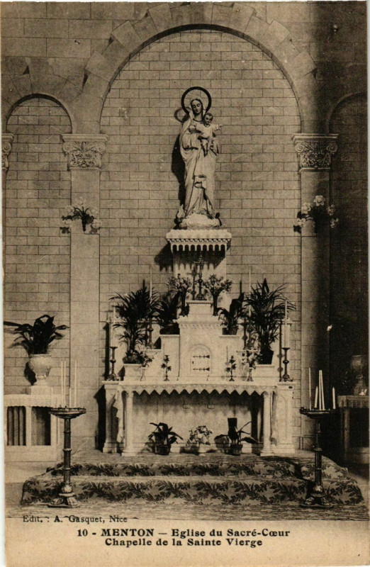 Carte postale ancienne Menton- Eglise du Sacre Coeur, Chapelle de la Ste Vierge France à Menton