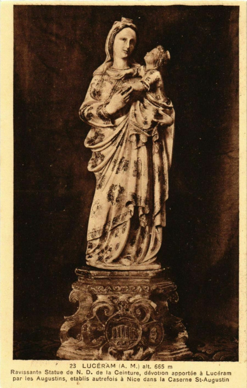 Carte postale ancienne Luceram- Ravissante Statue,N-D. De la Ceinture France à Lucéram