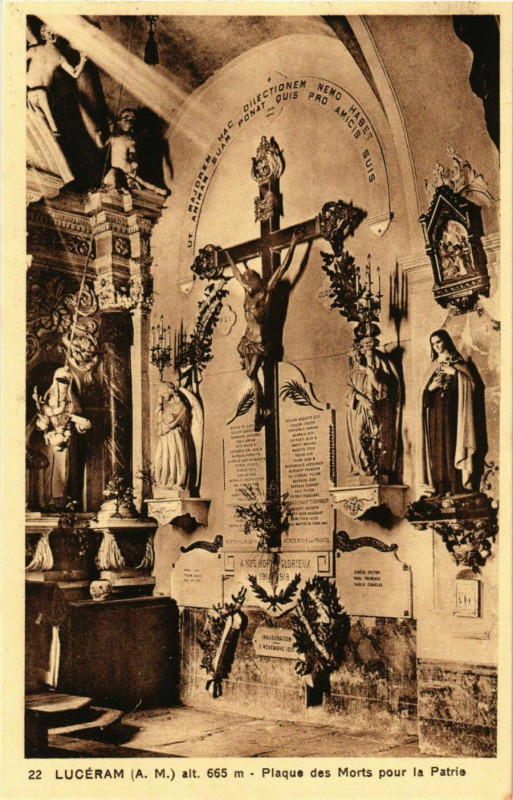 Carte postale ancienne Luceram- Plaque des Morts pour la Patrie France à Lucéram