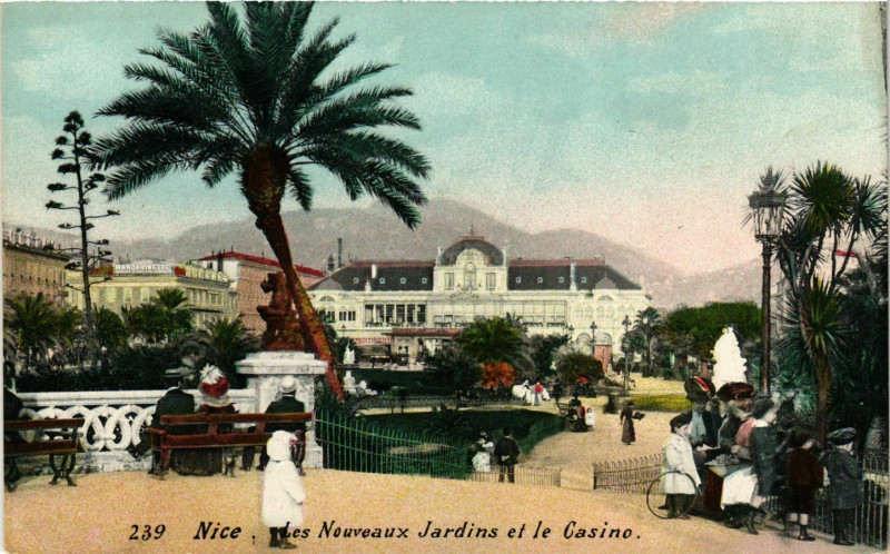 Carte postale ancienne Nice- Les Nouveaux Jardins et le Casino France à Nice