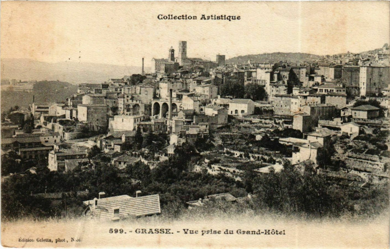 Carte postale ancienne Grasse- vue prise du Grand Hotel France à Grasse