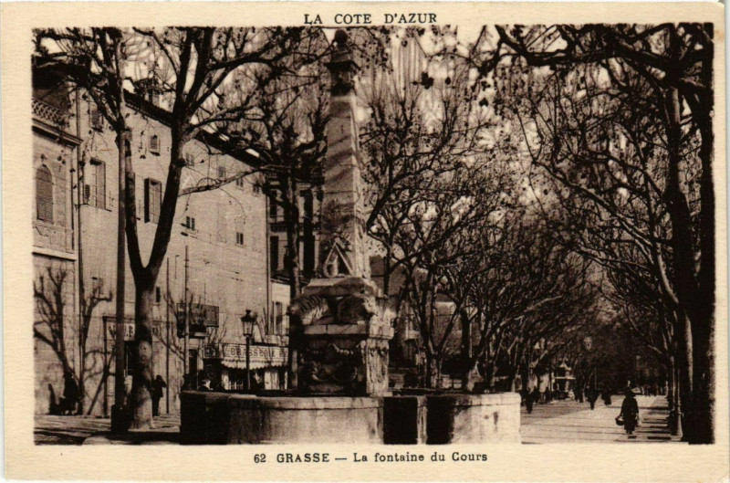 Carte postale ancienne Grasse- La fontaine du Cours France à Grasse