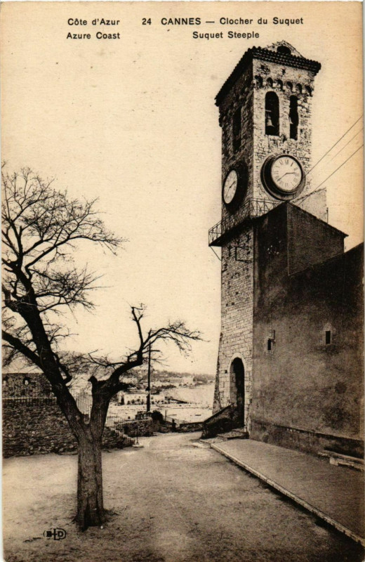 Carte postale ancienne Cannes- Clocher du Suquet France à Cannes