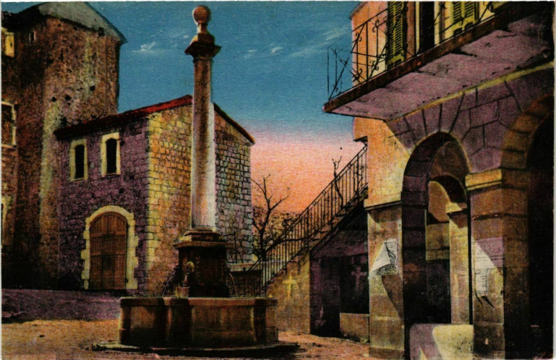 Carte postale ancienne Gourdon- La Place et la Fontaine France à Gourdon