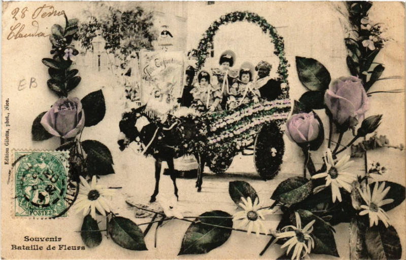 Carte postale ancienne Nice - Souvenir Bataille de Fleurs à Nice