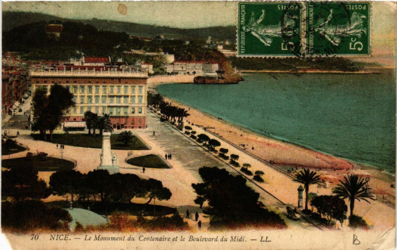 Carte postale ancienne Nice - Le Monument du Centenaire et le Boulevard du Midi à Nice