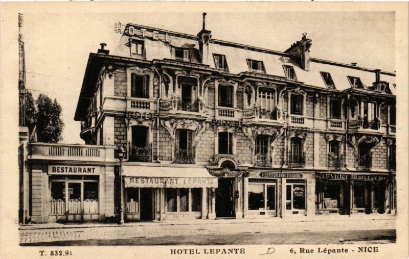 Carte postale ancienne Nice - Hotel Lepante - 6 Rue Lepante à Nice