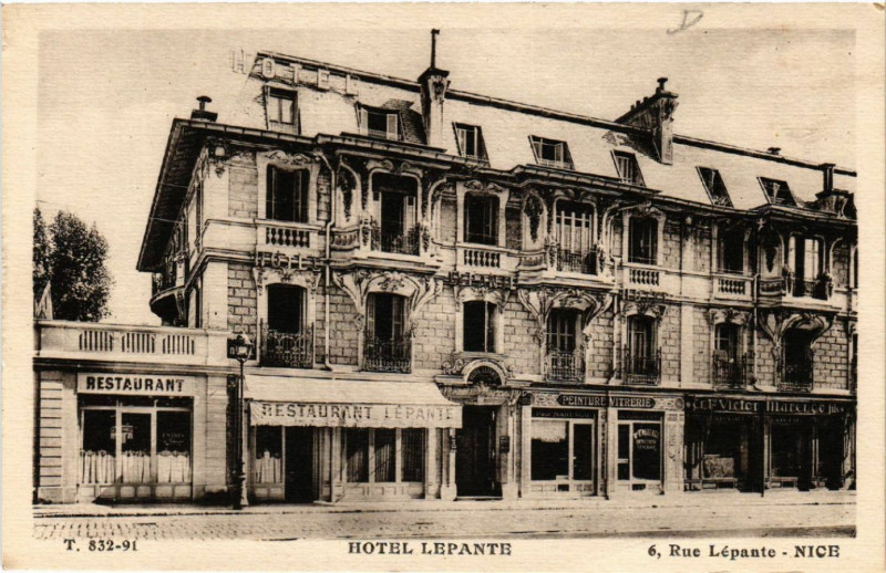 Carte postale ancienne Nice - Hotel Lepante - 6 Rue Lepante à Nice