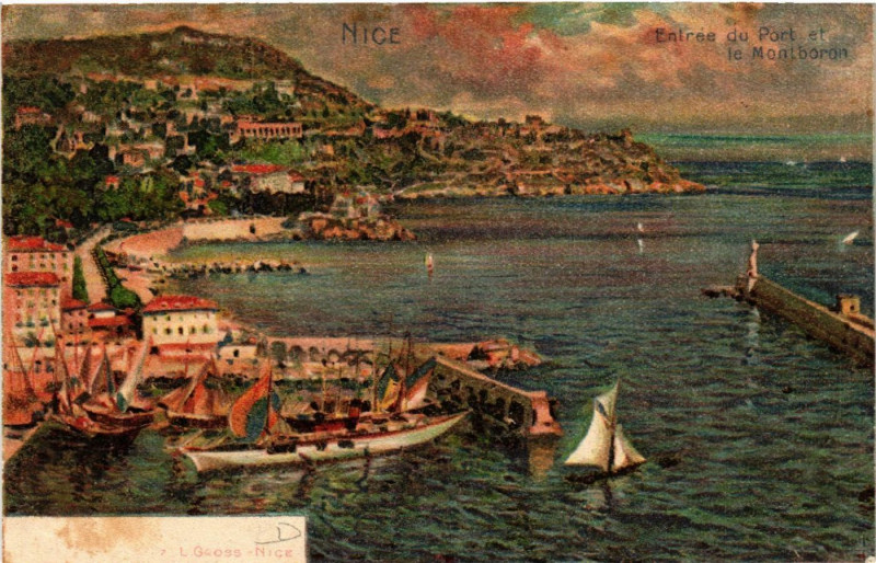 Carte postale ancienne Nice - Entrée du Port et le Montboron à Nice