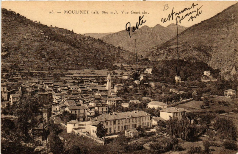 Carte postale ancienne Moulinet - Vue générale à Moulinet